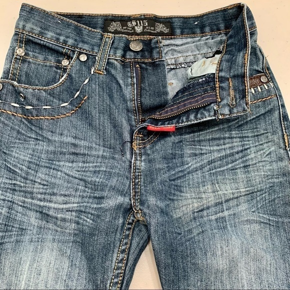 GS115 Jeans Kids 10 Straight Leg Leather Accent Pockets Girl - Picture 9 of 13